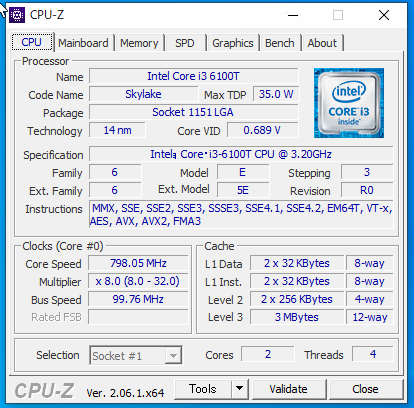 i3-6100T CPU-Z