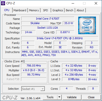 i7-6700T CPU-Z
