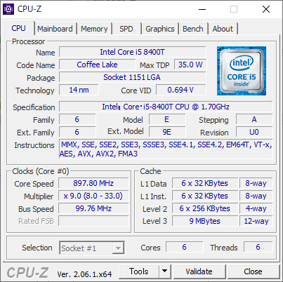 i5-8400T CPU-Z