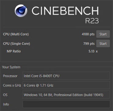 i5-8400T Cinebench Score
