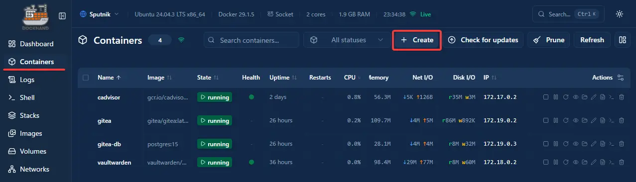Create New Container